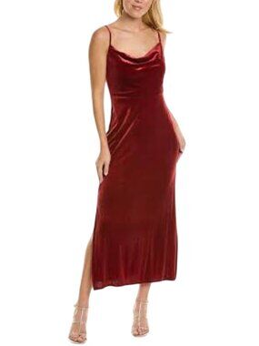 Taylor Red Velvet Cowl Spaghetti Strap Double Slit Midi Dress Paprika Size 6